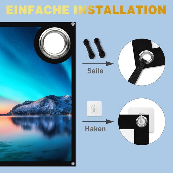 MgFjaka Beamer Leinwand 120 Zoll - 16:9 HD Faltbare Projektionsleinwand, Anti-Falten 4K Projector Screen 265x150 cm, Doppelseitige Projektion Leinwand für Camping und Heimkino, Zuhause Schule Treffen