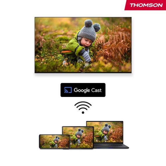Thomson Go Cast 152 Streaming Dongle, 4K UHD Google TV Stick mit Google Assistant, Google Cast, Dolby Atmos, Dolby Digital+, HDR10, 2GB RAM, 32GB Speicher, Kompakt und Tragbar – Weiß