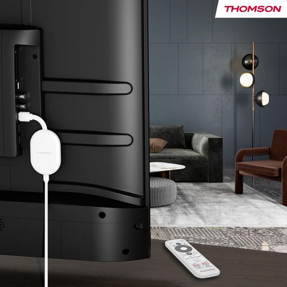 Thomson Go Cast 152 Streaming Dongle, 4K UHD Google TV Stick mit Google Assistant, Google Cast, Dolby Atmos, Dolby Digital+, HDR10, 2GB RAM, 32GB Speicher, Kompakt und Tragbar – Weiß