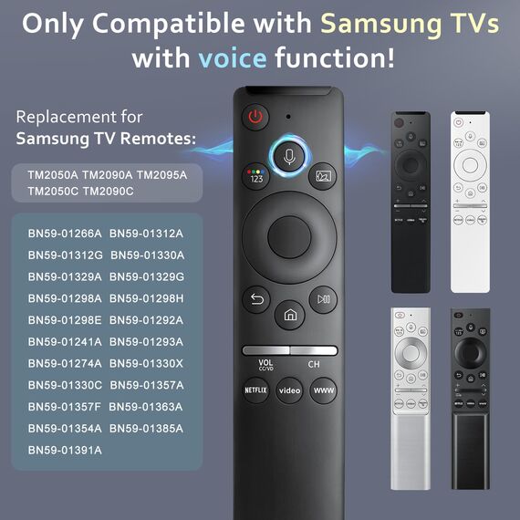 Voice Replacement für Samsung-Smart-TV-Fernbedienung, kompatibel für alle Samsung TVs mit Sprachfunktion, mit Shortcut-Tasten