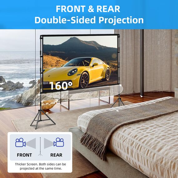 TOWOND Projektorleinwand mit Ständer, 84 Zoll Projektorleinwand für Außen, Tragbare Innenprojektionsleinwand 16:9 4K Hinterhofleinwand mit Tragetasche für