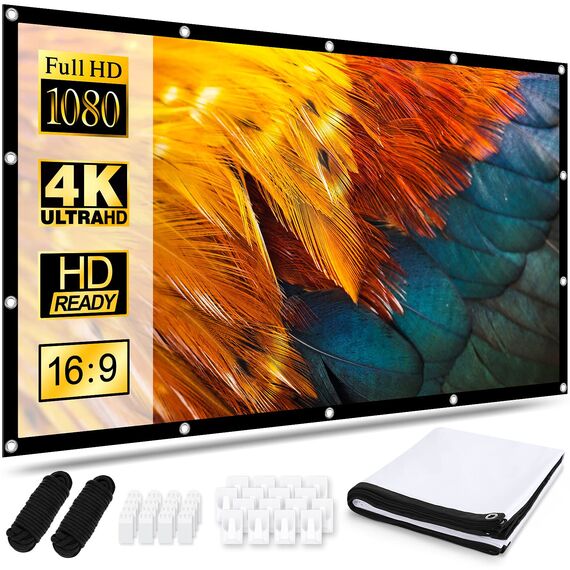Osoeri Leinwand Beamer 120 Zoll, 16:9 HD Faltbarer Beamer Leinwand, Anti-Falten Doppelseitige Projector Screen 265x149cm, Tragbarer Projektor Leinwände für Zuhause, Schule, Treffen