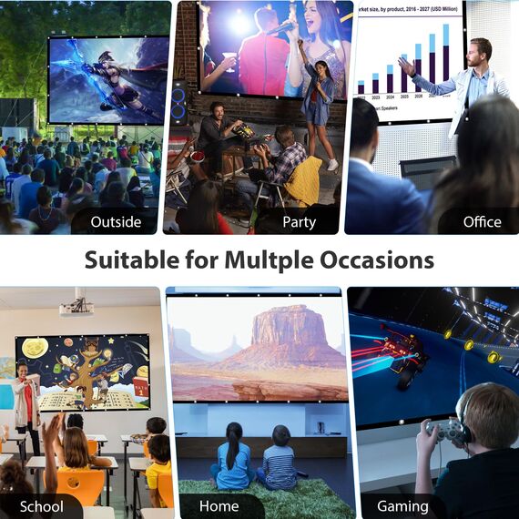 Beamer Leinwand 150 Zoll, LEORFI Projektionsleinwand Outdoor 16: 9 HD, Tragbare Faltbar Anti-Falten Projektion 336x190cm, Doppelseitige Projektion, Projektor Leinwand für Camping und Heimkino