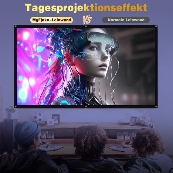 MgFjaka Beamer Leinwand 120 Zoll - 16:9 HD Faltbare Projektionsleinwand, Anti-Falten 4K Projector Screen 265x150 cm, Doppelseitige Projektion Leinwand für Camping und Heimkino, Zuhause Schule Treffen