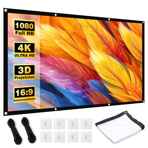 MgFjaka Beamer Leinwand 120 Zoll - 16:9 HD Faltbare Projektionsleinwand, Anti-Falten 4K Projector Screen 265x150 cm, Doppelseitige Projektion Leinwand für Camping und Heimkino, Zuhause Schule Treffen