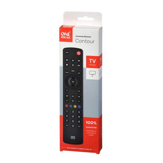 One for All for All Contour TV Universal Fernbedienung TV - Steuerung von TV/Smart TV - Funktioniert garantiert mit Allen Herstellermarken – URC1210, Schwarz