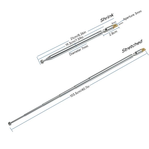 moinkerin 2 Stücke Radio Antenne 103.5cm Teleskopantenne Edelstahl AM FM Radio für TV-Radio DAB FM/AM-Stereoempfang