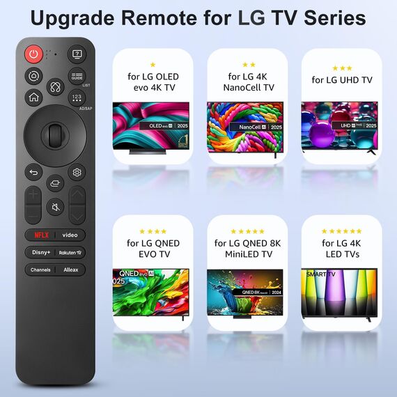 Für LG-Smart-TV-Fernbedienung, Magic Remote für LG Fernseher NanoCell OLED EVO QNED QLED UHD TV, kompatibel mit MR21、MR22、MR23、MR24、MR25