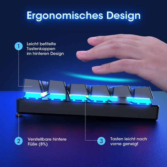 RisoPhy Mechanische Gaming-Tastatur, RGB 104 Tasten, ultraschlanke LED-Hintergrundbeleuchtung, kabelgebundene USB-Tastatur mit blauem Schalter