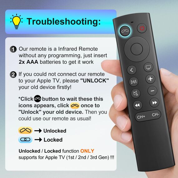 für Apple-TV-Fernbedienung, Universelle Ersatzfernbedienung für Apple TV 4K/HD (ohne Siri und Sprachsteuerung)