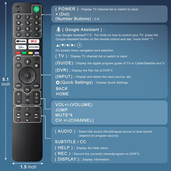 Sprach für Sony TV Fernbedienung Bravia,Ersatz für Alle Sony Fernseher Remote mit Vioce Fuction