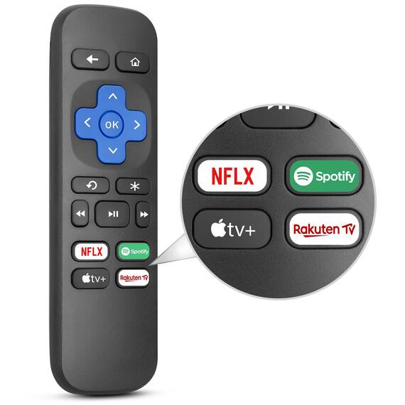 Fernbedienung-für-Roku-Express-4K+, für Roku Box, für Roku Premiere, für Roku Streaming Media Player mit Netflx, Aple tv+, Spotify, Rakuten TV Buttons