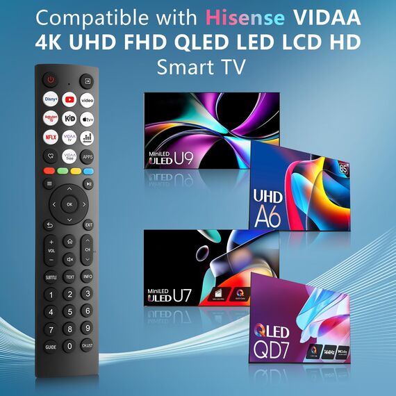 Ersatz für Hisense-TV-Fernbedienung, Universal für Hisense VIDAA Smart 4K Fernseher UHD FHD QLED LED LCD HD TV