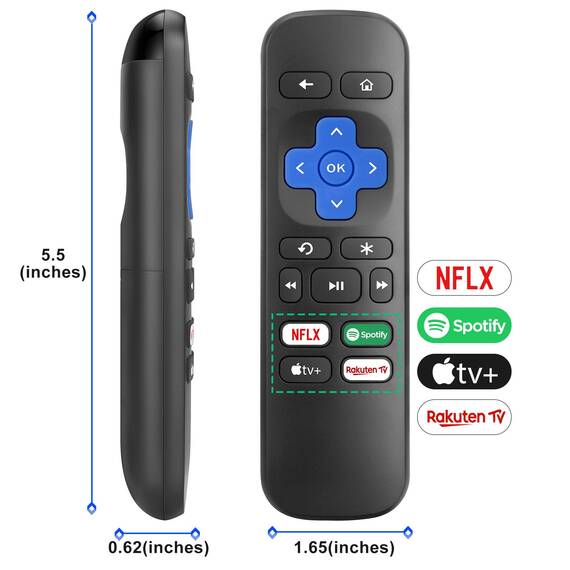 Fernbedienung-für-Roku-Express-4K+, für Roku Box, für Roku Premiere, für Roku Streaming Media Player mit Netflx, Aple tv+, Spotify, Rakuten TV Buttons