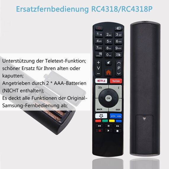 FOXRMT Ersatz RC4318P/RC4318 Fernbedienung für Telefunken Finlux Vestel Edenwood 4K Ultra HD TVs mit YouTube Netflix Tasten - Keine Einrichtung erforderlich