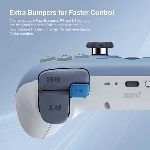 8bitdo Ultimate 2C Wireless Controller für Windows-PC und Android, mit 1000 Hz Abfragerate, Hall-Effekt-Joysticks und Hall-Triggern und Neu Belegbaren L4/R4-Stoßfängern, Turbofunktion (Dunkelblau)