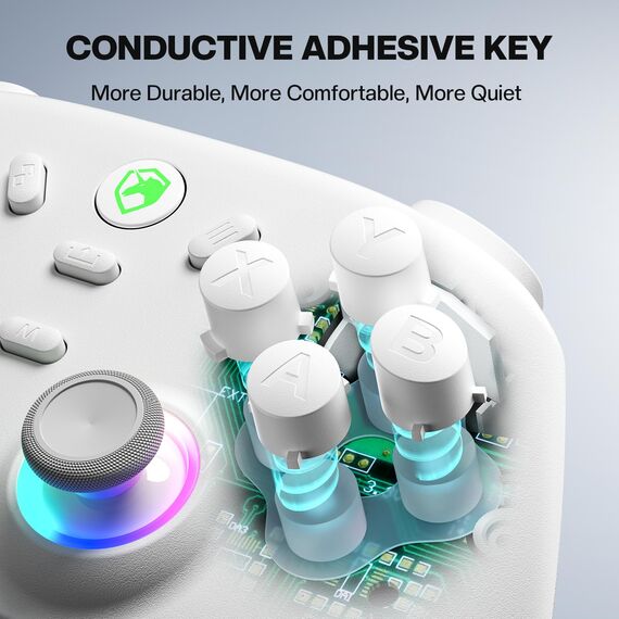 ECHTPower PC Wireless Controller, 1000Hz Gaming-Controller mit RGB/Hall-Joystick/Turbo/Vibration/800mAh Wiederaufladbare Batterie, Wireless-Controller für PC/Switch 2/Switch/Steam Weiß