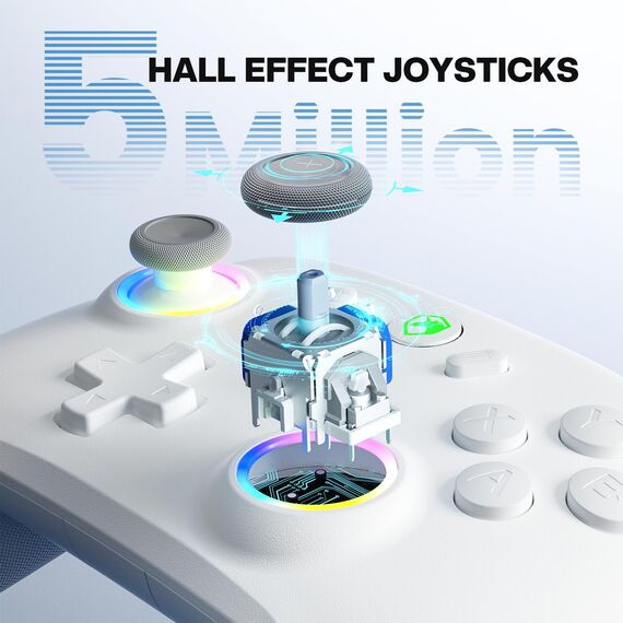 ECHTPower PC Wireless Controller, 1000Hz Gaming-Controller mit RGB/Hall-Joystick/Turbo/Vibration/800mAh Wiederaufladbare Batterie, Wireless-Controller für PC/Switch 2/Switch/Steam Weiß