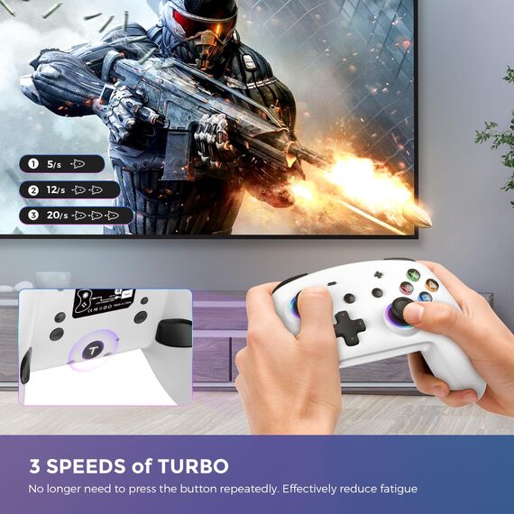 ECHTPower Switch Controller für Switch/OLED/Lite, Switch Pro Controller, 9 LEDs Wireless Controller für Switch mit Turbo, 6-Achsen, Aufwachen, Gyroskop, SYNC, Makro und Screenshot -Weiß
