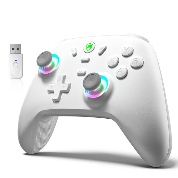 ECHTPower PC Wireless Controller, 1000Hz Gaming-Controller mit RGB/Hall-Joystick/Turbo/Vibration/800mAh Wiederaufladbare Batterie, Wireless-Controller für PC/Switch 2/Switch/Steam Weiß