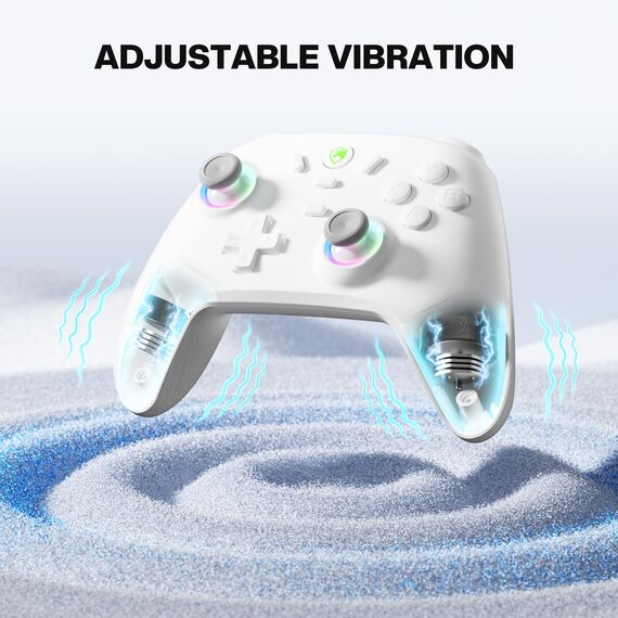 ECHTPower PC Wireless Controller, 1000Hz Gaming-Controller mit RGB/Hall-Joystick/Turbo/Vibration/800mAh Wiederaufladbare Batterie, Wireless-Controller für PC/Switch 2/Switch/Steam Weiß