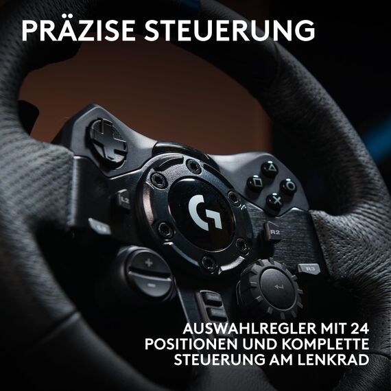 Logitech G G923 Racing Wheel und Pedale, TRUEFORCE bis zu 1000 Hz Force Feedback, Responsive Driving-Design, Doppelkupplungs-Startkontrolle, für PS5, PS4, PC, Mac – Schwarz