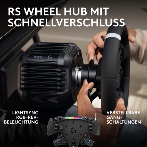 Logitech G RS50 System, 3-teiliges Sim-Racing-Lenkrad-Setup – RS50-Radbasis mit 8 Nm Direktantrieb, RS Wheel Hub mit 13 Tasten und RS-Rundrad 28 cm – Für PS5/PS4/PC - Schwarz