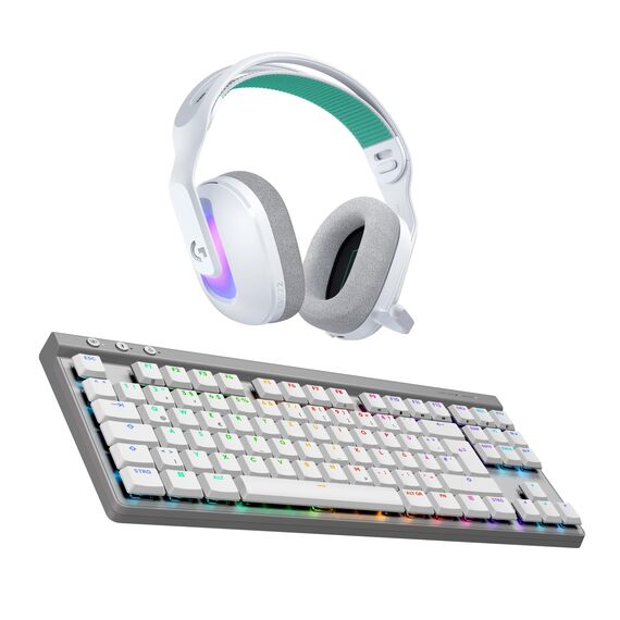 Logitech G522 Lightspeed kabelloses Gaming-Headset und G515 Lightspeed TKL kabellose Gaming-Tastatur, Premium-Headset und -Tastatur mit Bluetooth und Kabelverbindung, PC (QWERTZ) - Wieß