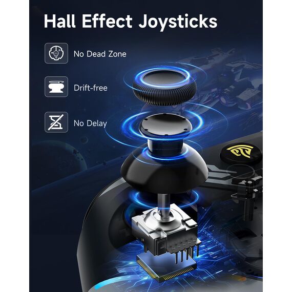 EasySMX X15 PC Controller Wireless mit 7 RGB Licht, Gaming Controller mit Hall Joystick & Trigger, Bluetooth Kompatibel mit PC/Switch/Handy/Tablet - Schwarz