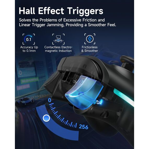 EasySMX X15 PC Controller Wireless mit 7 RGB Licht, Gaming Controller mit Hall Joystick & Trigger, Bluetooth Kompatibel mit PC/Switch/Handy/Tablet - Schwarz