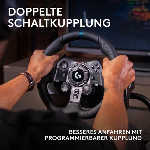 Logitech G G923 Racing Wheel und Pedale, TRUEFORCE bis zu 1000 Hz Force Feedback, Responsive Driving-Design, Doppelkupplungs-Startkontrolle, für PS5, PS4, PC, Mac – Schwarz