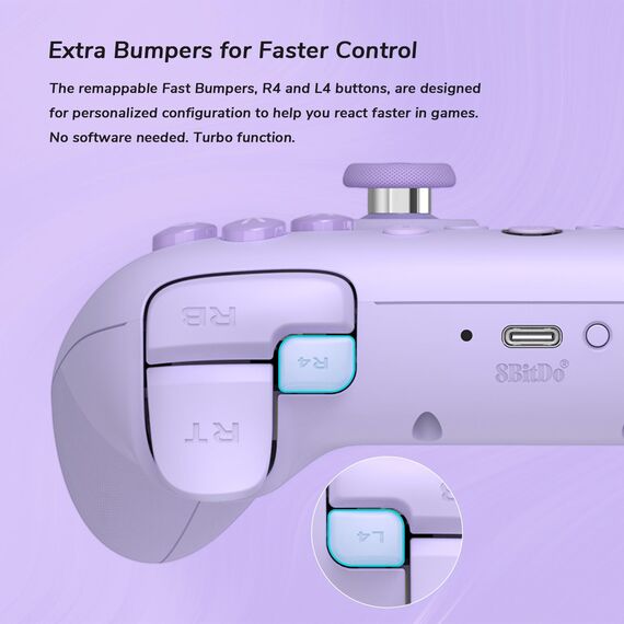 8bitdo Ultimate 2C Wireless Controller für Windows-PC und Android, mit 1000 Hz Abfragerate, Hall-Effekt-Joysticks und Hall-Triggern und Neu Belegbaren L4/R4-Stoßfängern, Turbofunktion (Lila)