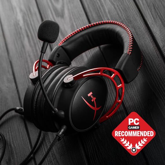 HyperX Cloud Alpha Gaming Headset, Over-Ear, 50 mm Dual-Chamber-Treiber, Memory Foam, Aluminiumrahmen, abnehmbares Noise-Cancelling Mikrofon, 3,5 mm Klinke, PC/PS5/PS4/Xbox/Switch, Schwarz-Rot