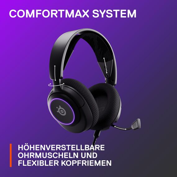 SteelSeries Arctis Nova 3 - Multi-System Gaming-Headset – Hi-Fi-Treiber – 360° Surround-Sound –RGB-Beleuchtung – Memory Foam-Ohrpolster – Ultraleicht – ClearCast Gen 2-Mikrofon – PC, PS5, PS4, Switch