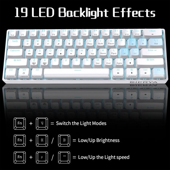 Dierya DK61se Gaming Tastatur,60% Prozent Mechanische Tastatur mit Brown Tactile Switch,Ultra-Compact Mini 61 Tasten Anti-Ghosting,Typ-C-Datenkabel,US Layout für PC Windows Gamer Typist,Weiß