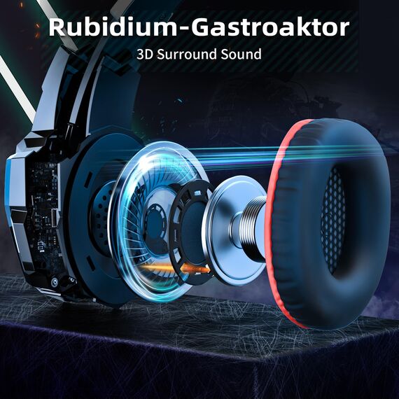 Ozeino Gaming Headset für PC Ps4 Switch Xbox one, 3D Surround Sound Headset Gaming, Noise Cancelling Kopfhörer Mit Mikrofon, Rosa