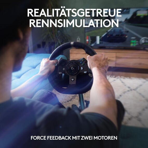 Logitech G920 Driving Force Gaming Rennlenkrad, Zweimotoriges Force Feedback, 900° Lenkbereich, Racing Leder-Lenkrad, Verstellbare Edelstahl Bodenpedale, für Xbox Series X|S, Xbox One, PC - Schwarz