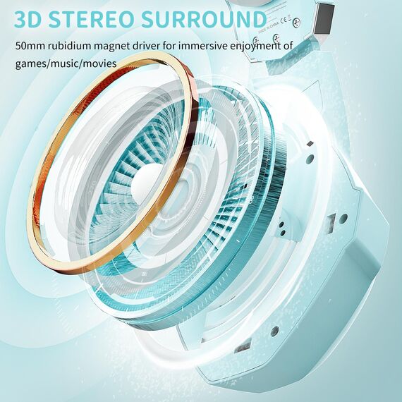 Ozeino Gaming Headset für PS5 PS4 Xbox One PC Switch, PS5 Gamer Headset mit Mikrofon, Stereo Sound und RGB Light, Himmelblau
