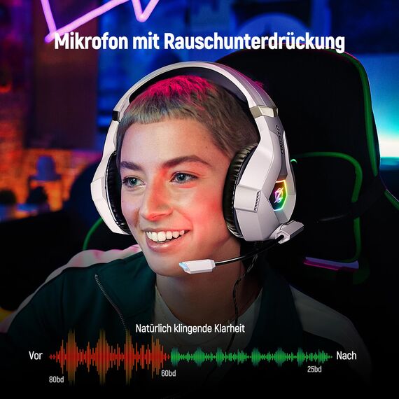 Ozeino Gaming Headset für Ps4/Ps5/Pc/Xbox 360 with 3D Surround Sound Headset mit Mikrofon Kopfhörer Noise Cancelling RGB Lichter for Gamer
