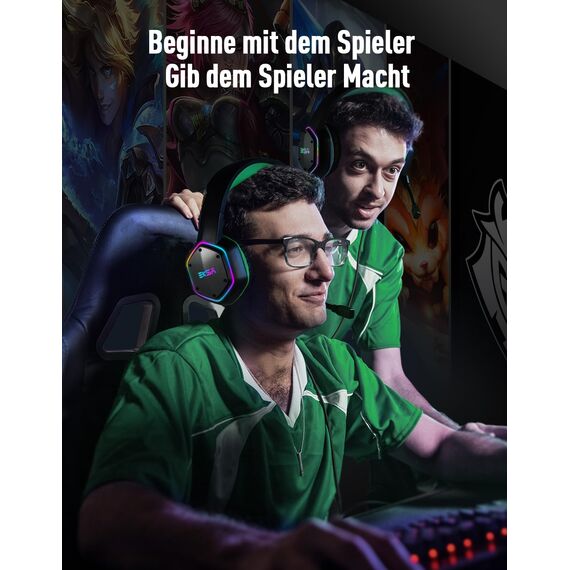 EKSA E1000 USB PC Gaming Headset mit Mikrofon, Gamer Headset mit Bass Surround Sound, RGB Beleuchtung, Gaming Kopfhörer mit Mic für PS4/PS5 Konsole/Computer/Laptop, Grün