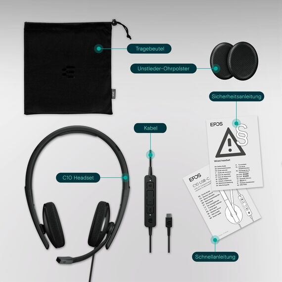 EPOS C10 USB-Headset mit Mikrofon, kabelgebundene Kopfhörer mit einfacher und flexibler USB-C-Verbindung und EPOS BrainAdapt-Technologie.