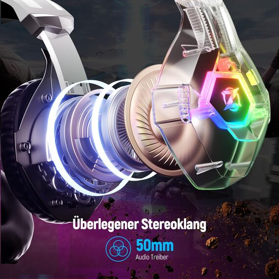 Ozeino Gaming Headset für Ps4/Ps5/Pc/Xbox 360 with 3D Surround Sound Headset mit Mikrofon Kopfhörer Noise Cancelling RGB Lichter for Gamer