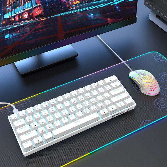 Dierya DK61se Gaming Tastatur,60% Prozent Mechanische Tastatur mit Brown Tactile Switch,Ultra-Compact Mini 61 Tasten Anti-Ghosting,Typ-C-Datenkabel,US Layout für PC Windows Gamer Typist,Weiß