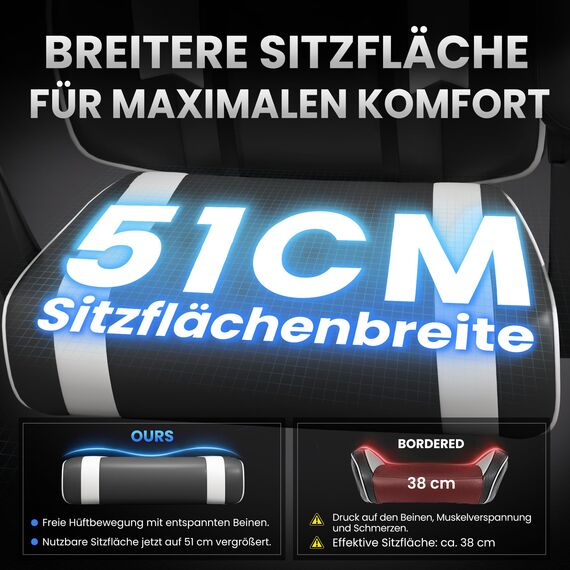 Riftracer Gaming Stuhl – Ergonomischer Gamer Sessel mit Fußstütze, Kopfstütze und Lordosenstütze, höhenverstellbar, gepolstert, Tragkraft 100 kg, Schwarz