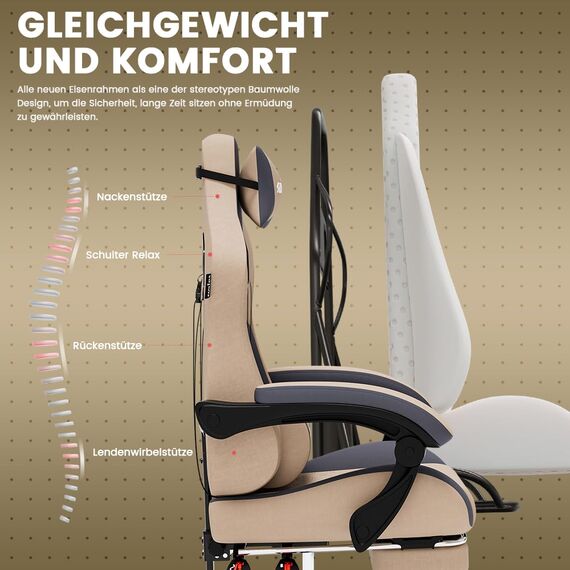 SUKIDA Gaming Stuhl,Ergonomischer Gaming-Stuhl mit Fußstütze, Racing Gaming Chair Kopfstütze Verstellbarer Computerstuhl Höhenverstellbar Lendenwirbelstütze für Homeoffice und Gaming,Blaugrau