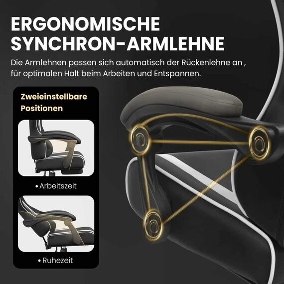 Riftracer Gaming Stuhl – Ergonomischer Gamer Sessel mit Fußstütze, Kopfstütze und Lordosenstütze, höhenverstellbar, gepolstert, Tragkraft 150 kg, Schwarz