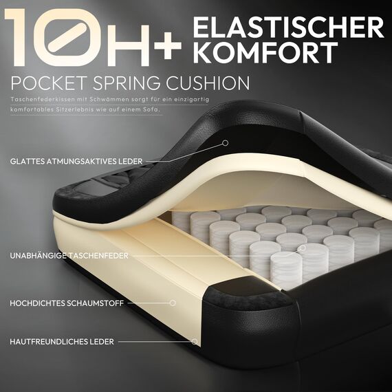 Dowinx Gaming Stuhl, Ergonomischer Gamer Stuhl aus PU-Leder mit Lendenwirbelstütze, 150 kg, Schwarz