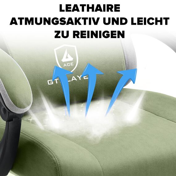 GTPLAYER Gaming Stuhl Ergonomischer Gaming Sessel Schreibtischstuhl mit Stoffoberfläche, Federsitzkissen, Verbindungsarmlehnen und Fußstütze 150KG, Grün