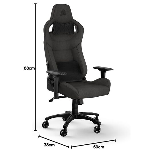 Corsair T3 RUSH Gaming-Stuhl mit Stoffbezug (2023) – Vom Rennsport inspiriertes Design – Bezug aus Weichem – Gepolstertes Nackenkissen – Lendenstütze aus Memory-Schaumstoff – Holzkohle