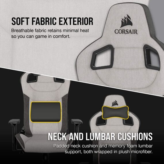Corsair T3 Rush Gaming-Stuhl, Stoffbezug, Grau/Charcoal